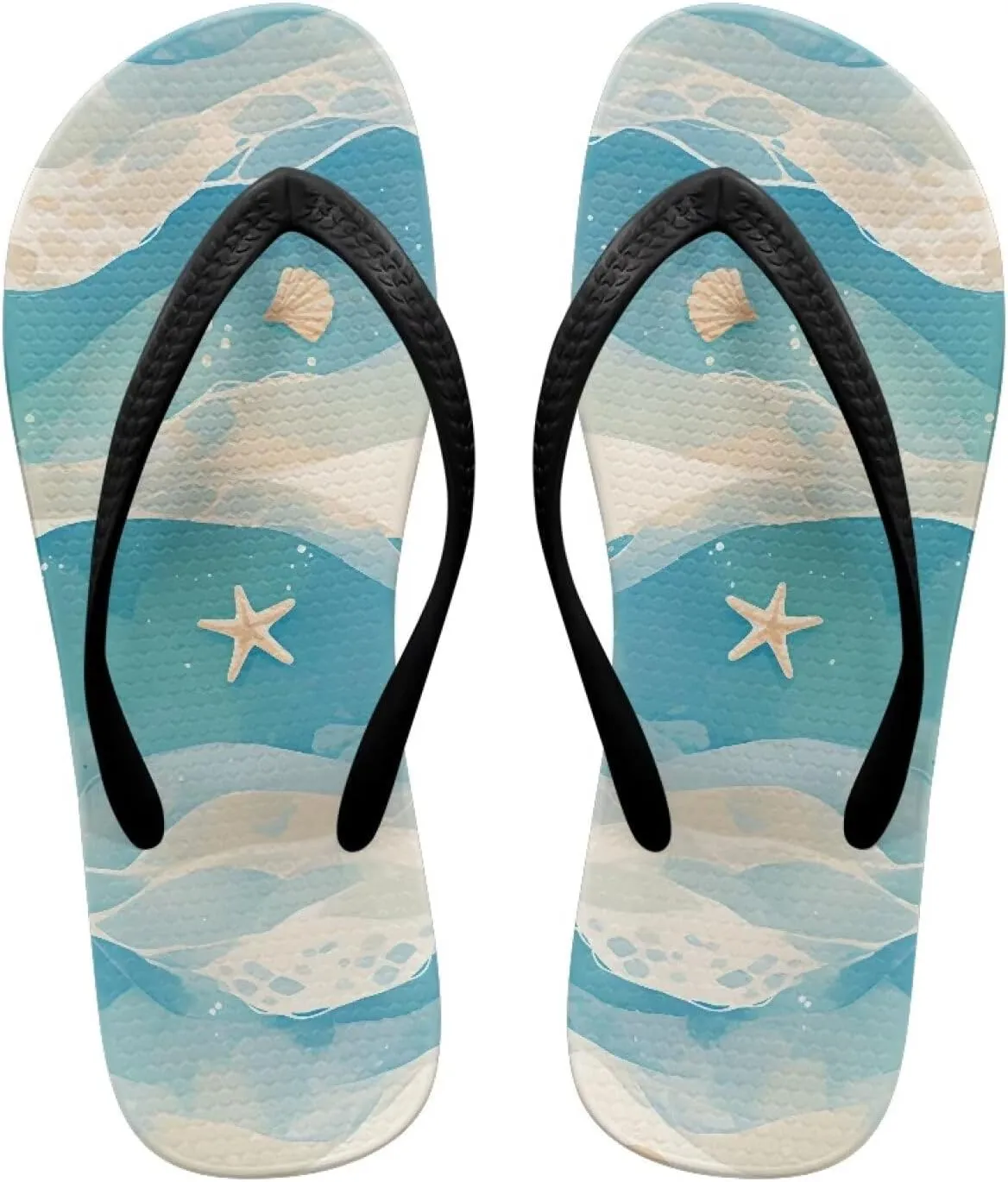 Flip Flops for Women Girls with Arch Support Slip-On Comfortable Yoga Mat Beach Slippers for Summer Outdoor Size 5.5-9.5 Black Sole