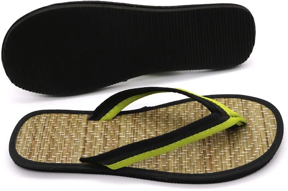 Flip Flops Women Slippers,Bicolor Silent Bamboo Rattan Flat Flip Flops,Clip Toe on Straw Low Heels,Antiskid Sandals Slip for Couples,Sweet Beach