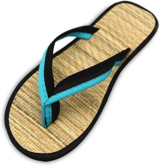 Flip Flops Women Slippers,Bicolor Silent Bamboo Rattan Flat Flip Flops,Clip Toe on Straw Low Heels,Antiskid Sandals Slip for Couples,Sweet Beach