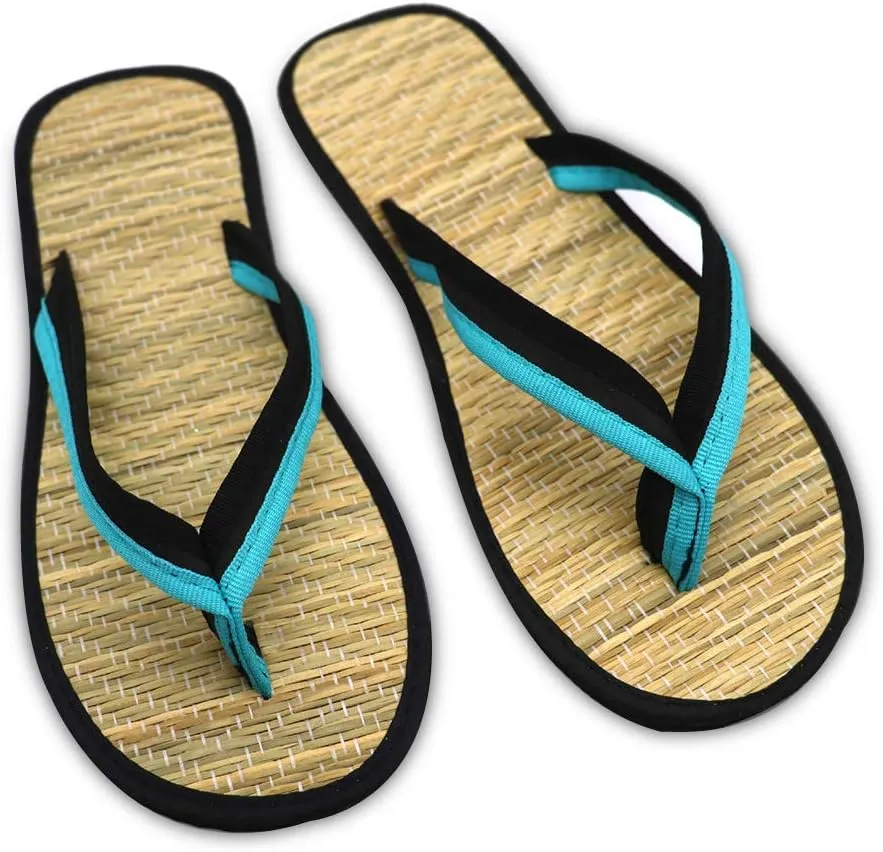 Flip Flops Women Slippers,Bicolor Silent Bamboo Rattan Flat Flip Flops,Clip Toe on Straw Low Heels,Antiskid Sandals Slip for Couples,Sweet Beach