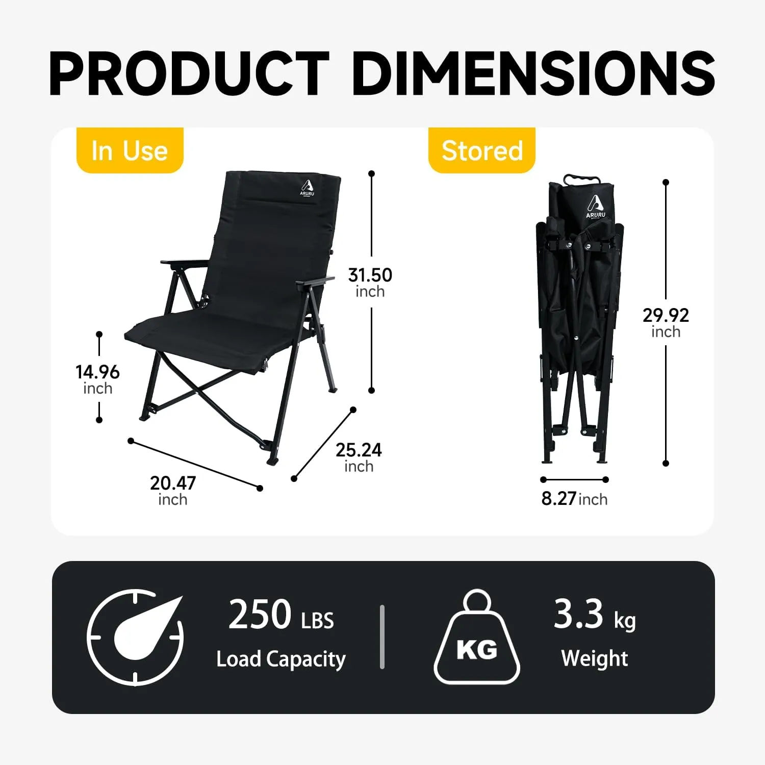 Folding Camping Chair, Portable Outdoor Lawn Chairs for Adults Heavy Duty for Beach, Fishing,Picnic,Concert Sports, Collapsible Camp Chairs