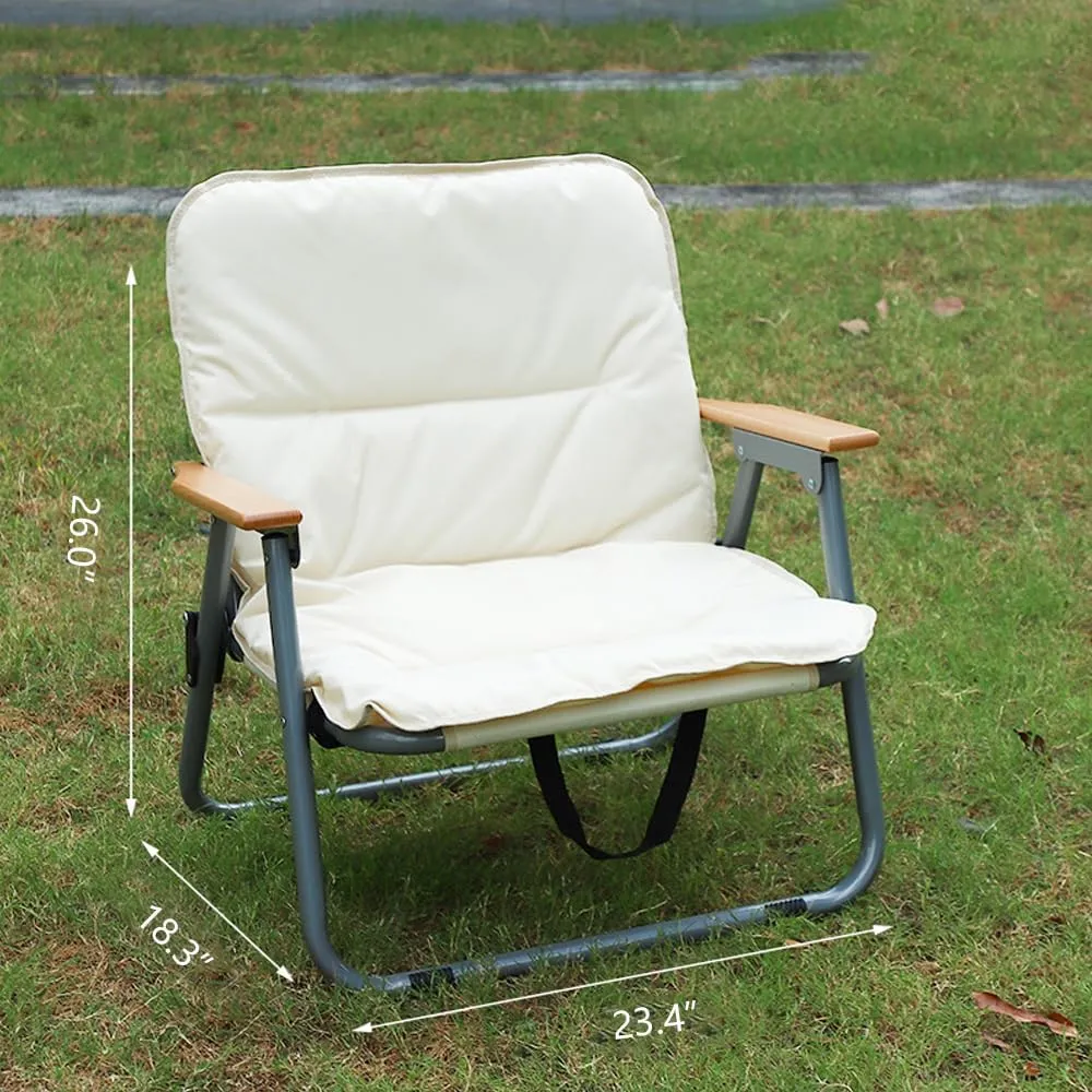 Folding Camping Chair with Seat Cushion, Outdoor Foldable Seat Beach Chair Portable Camp Chair for Indoor Patio Travel Picnic Sports, Khaki