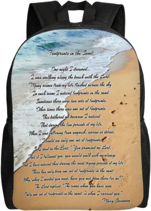 Footprints In The Sand Backpack – Water-Resistant Laptop Bag, 15" Compartment, Lightweight Unisex Daypack For Work & Travel