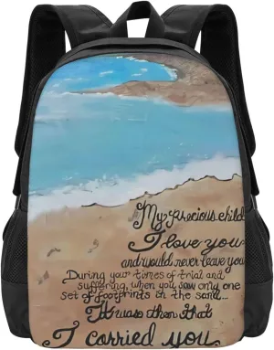 Footprints In The Sand Minimalist Large Backpack – 15”Laptop Backpack, Lightweight Travel & Work Bag With Ergonomic Straps