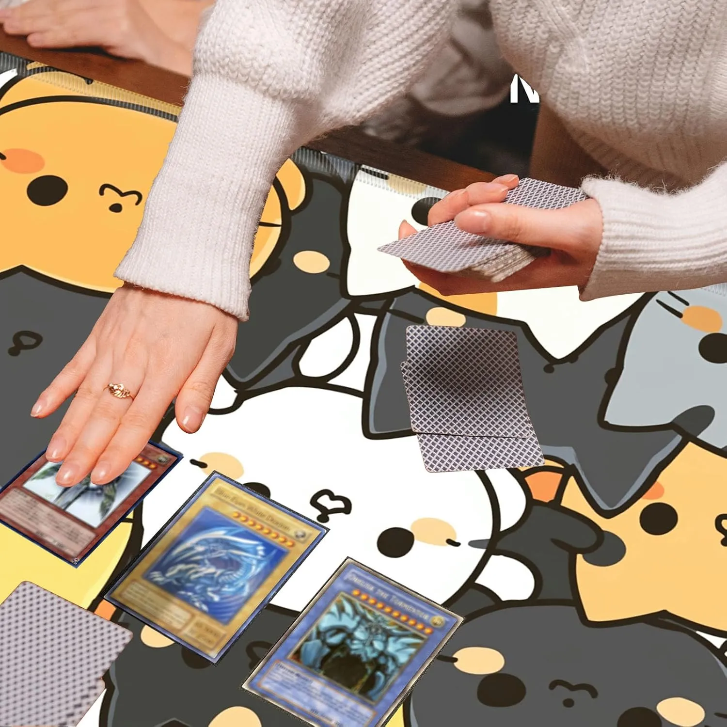 for MTG Playmat, Game Play Mat for MTG TCG 24 x 14 inches Trading Card Inked Game Playmats with Stitched Smooth Rubber Surface Battle Game Play Mats Desk Mousepad, Cute Cats