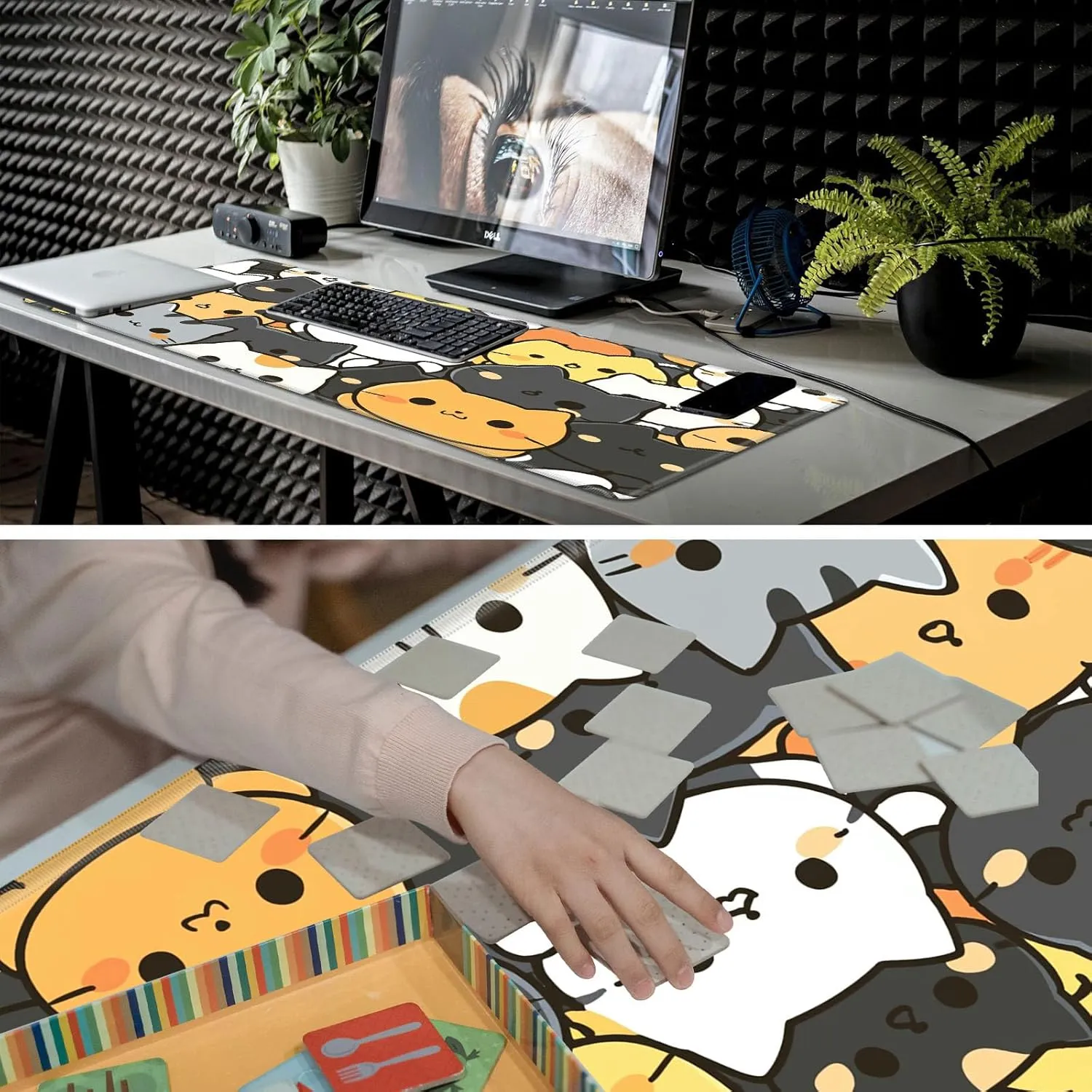 for MTG Playmat, Game Play Mat for MTG TCG 24 x 14 inches Trading Card Inked Game Playmats with Stitched Smooth Rubber Surface Battle Game Play Mats Desk Mousepad, Cute Cats
