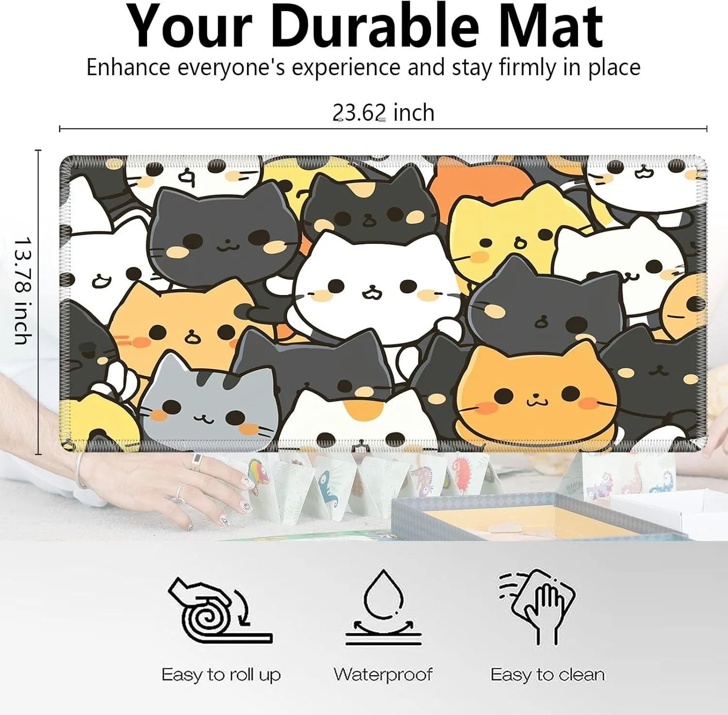 for MTG Playmat, Game Play Mat for MTG TCG 24 x 14 inches Trading Card Inked Game Playmats with Stitched Smooth Rubber Surface Battle Game Play Mats Desk Mousepad, Cute Cats
