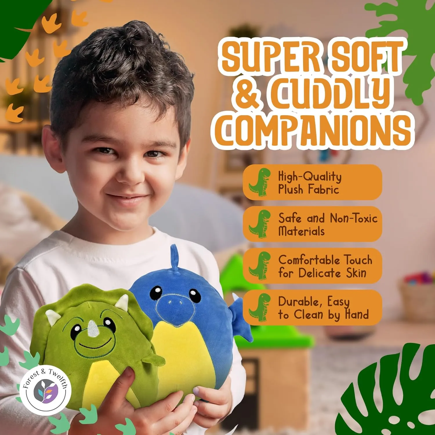 Forest & Twelfth 2 Pack Reversible Dinosaur Eggamals Plush Toy Set, 2-in-1 Jurassic Stuffed Animals, Ideal as Kid's Gift, Party Favors, Kindergarten Gift, Birthday Gifts for Toddlers (Dinosaurs)