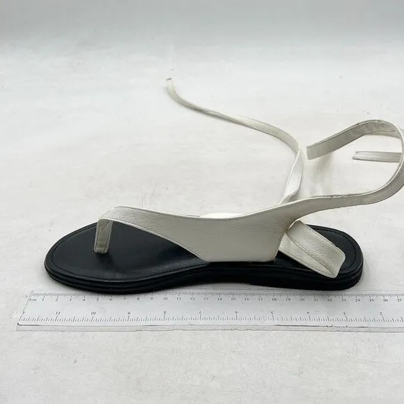 FOWT Beige Split Round Toe Sandals Lace up Strappy Flats Soft Flip Flop Shoes