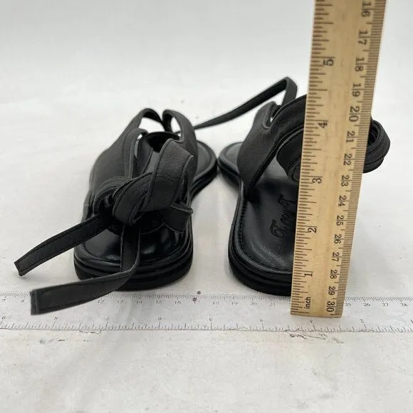 FOWT Black Split Round Toe Sandals Lace up Strappy Comfortable Flip Flop Shoes
