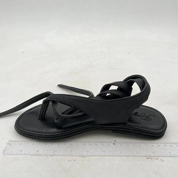 FOWT Black Split Round Toe Sandals Lace up Strappy Comfortable Flip Flop Shoes