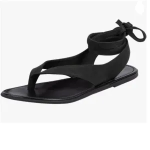 FOWT Black Split Round Toe Sandals Lace up Strappy Comfortable Flip Flop Shoes