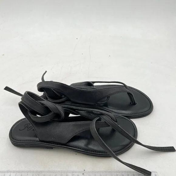 FOWT Black Split Round Toe Sandals Lace up Strappy Comfortable Flip Flop Shoes