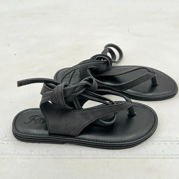 FOWT Black Split Round Toe Sandals Lace up Strappy Soft Flip Flop Casual Flats