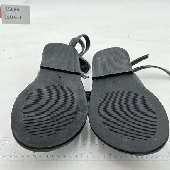 FOWT Black Split Round Toe Sandals Lace up Strappy Soft Flip Flop Casual Flats