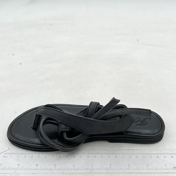 FOWT Black Split Round Toe Sandals Lace up Strappy Soft Flip Flop Casual Flats
