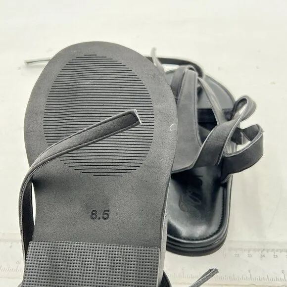 FOWT Black Split Round Toe Sandals Lace up Strappy Soft Flip Flop Casual Shoes