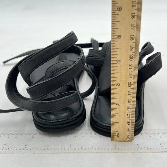 FOWT Black Split Round Toe Sandals Lace up Strappy Soft Flip Flop Casual Shoes