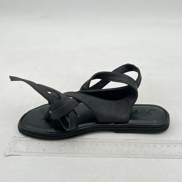 FOWT Black Split Round Toe Sandals Lace up Strappy Soft Flip Flop Casual Shoes