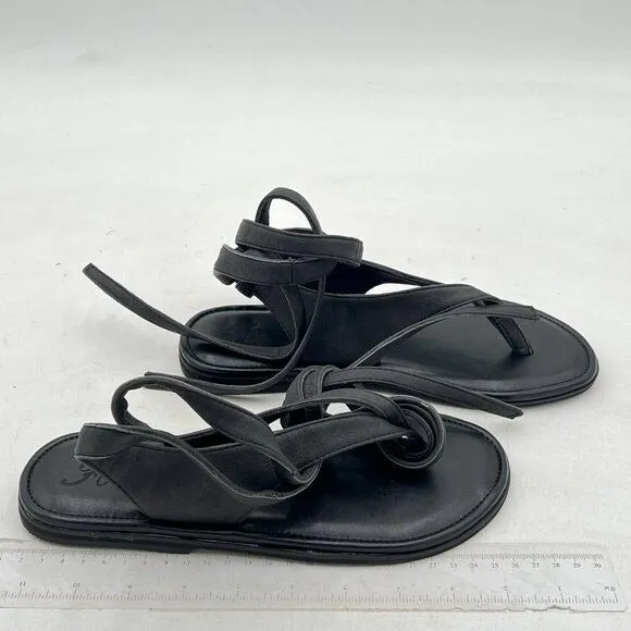 FOWT Black Split Round Toe Sandals Lace up Strappy Soft Flip Flop Casual Shoes