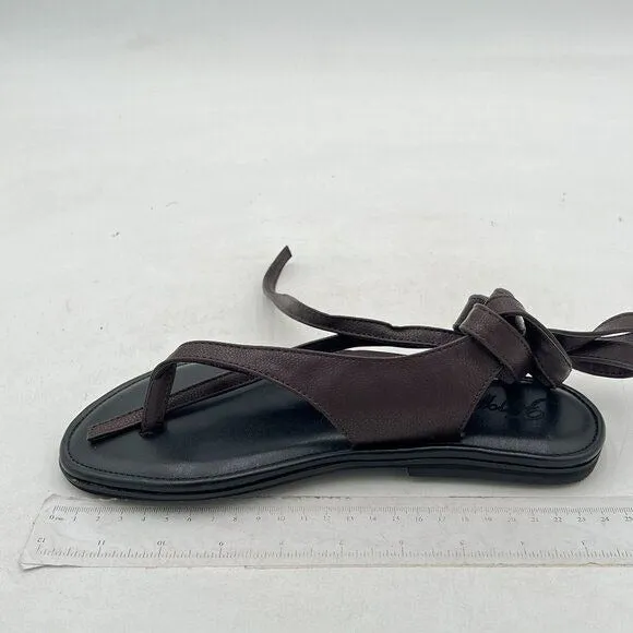 FOWT Dark Brown Split Round Toe Sandals Lace up Soft Flip Flop Casual Flats