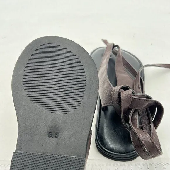 FOWT Dark Brown Split Round Toe Sandals Lace up Soft Flip Flop Casual Flats