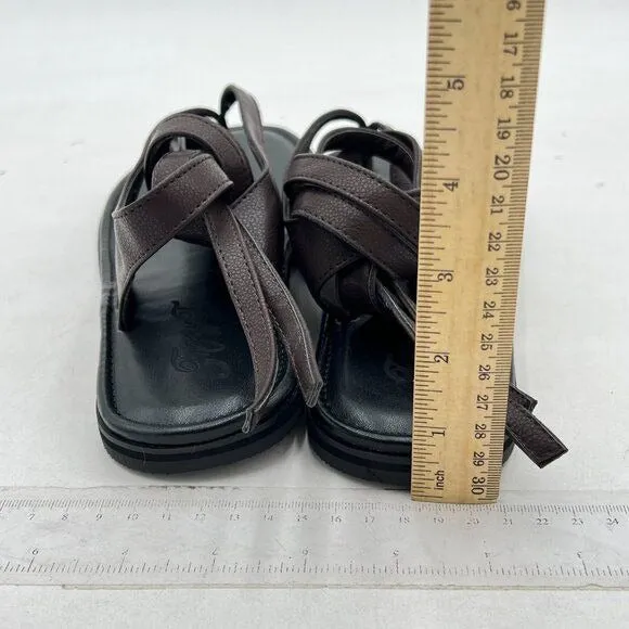 FOWT Dark Brown Split Round Toe Sandals Lace up Soft Flip Flop Casual Shoes