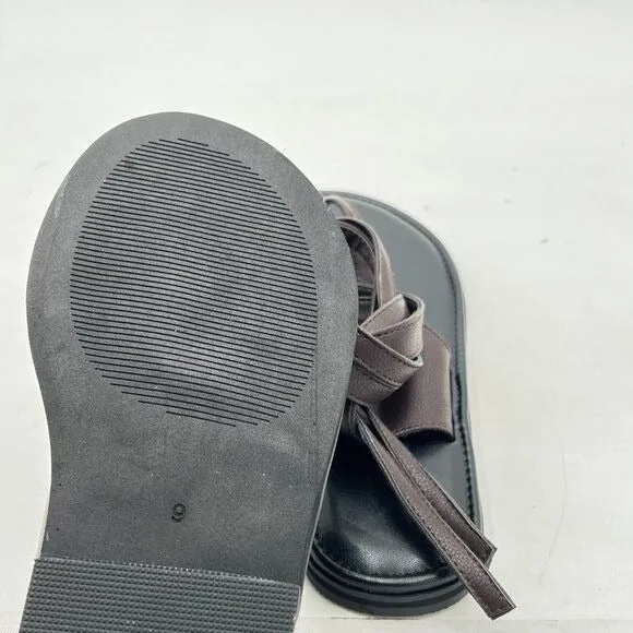 FOWT Dark Brown Split Round Toe Sandals Lace up Soft Flip Flop Casual Shoes
