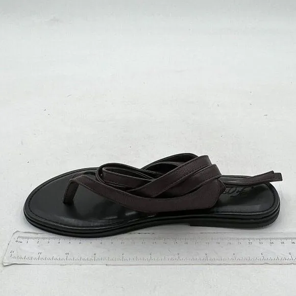 FOWT Dark Brown Split Round Toe Sandals Lace up Soft Flip Flop Casual Shoes