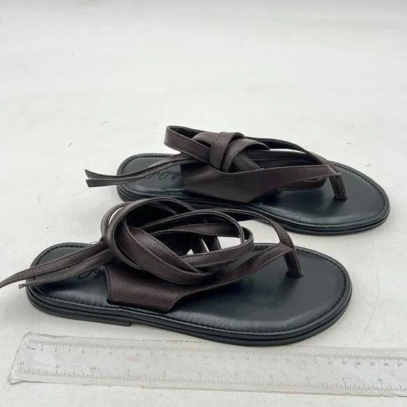 FOWT Dark Brown Split Round Toe Sandals Lace up Soft Flip Flop Casual Shoes