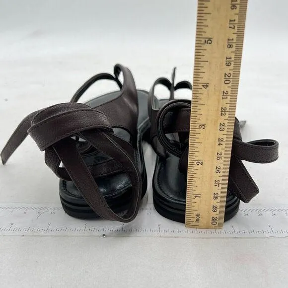 FOWT Dark Brown Split Round Toe Sandals Lace up Strappy Summer Soft Flip Flop