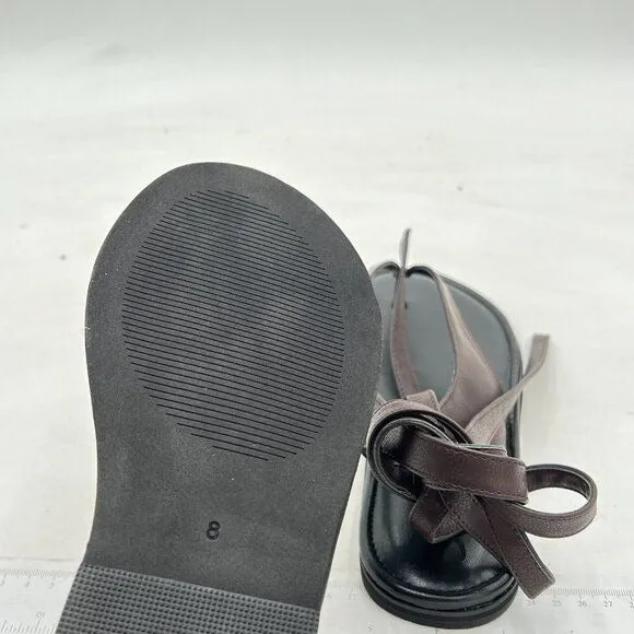 FOWT Dark Brown Split Round Toe Sandals Lace up Strappy Summer Soft Flip Flop