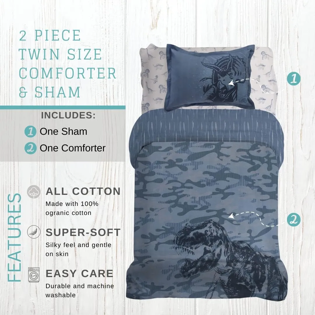 Franco Jurassic World Kids Luxury Bedding Super Soft Premium Comforter with Sham, 3 Piece Twin Size, 100% Cotton (Official Universal Product)