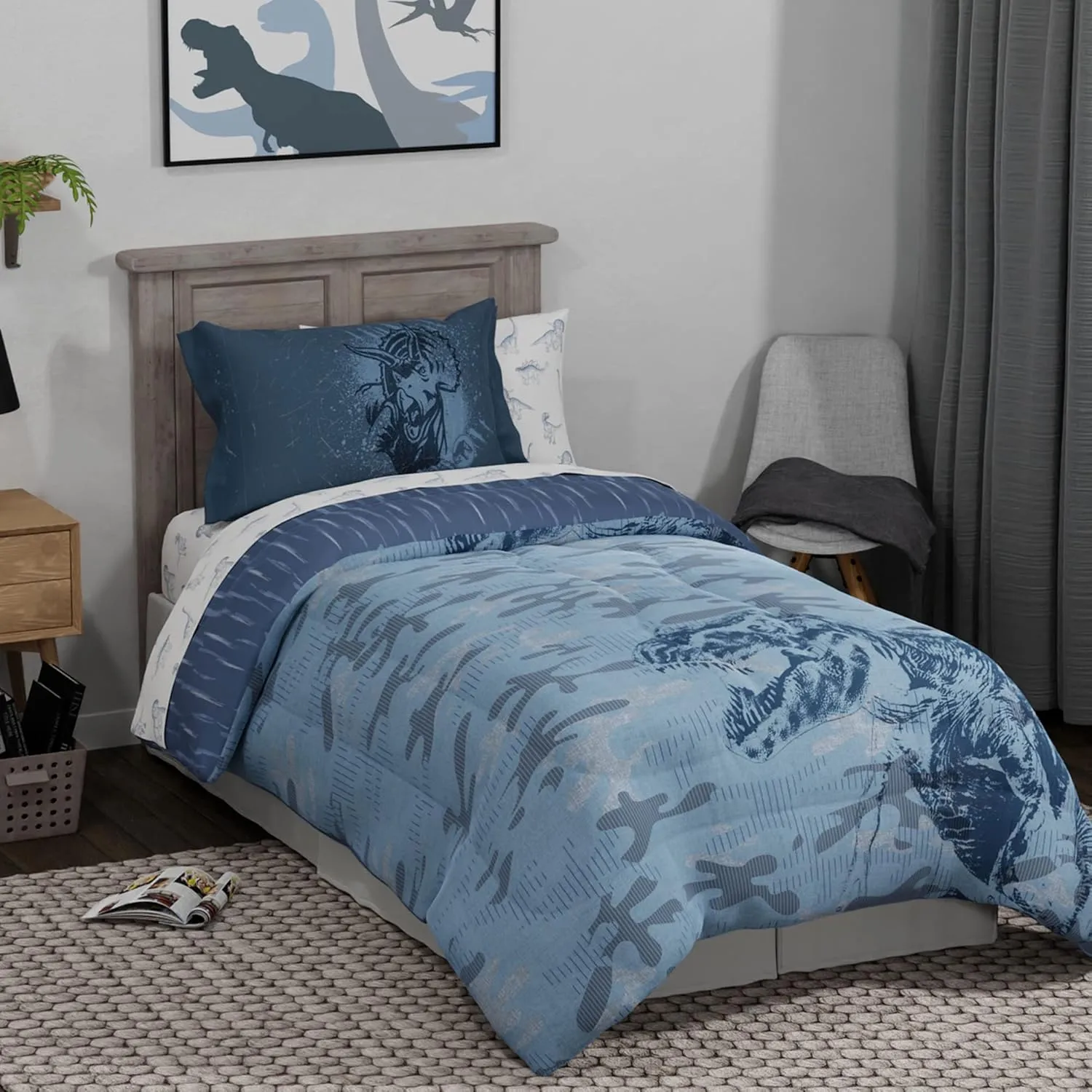 Franco Jurassic World Kids Luxury Bedding Super Soft Premium Comforter with Sham, 3 Piece Twin Size, 100% Cotton (Official Universal Product)