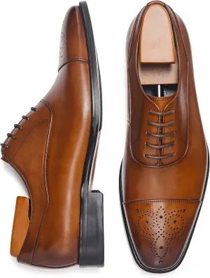 FRASOICUS Men's Dress Shoes Leather Classic Lace Up Oxford Formal Shoes for Men
