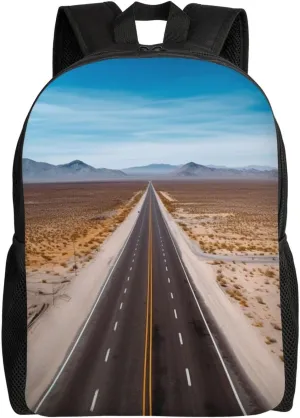 Freeway Highway Road In The Desert Travel Laptop Backpack Waterproof Lightweight Cute Backpack For Women Men Casual Daypack