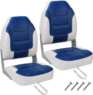 GAOMON 2 Pack High Back Boat Seats, Blue/White, Folding, Stainless Steel Screws Included, Universal Fit
