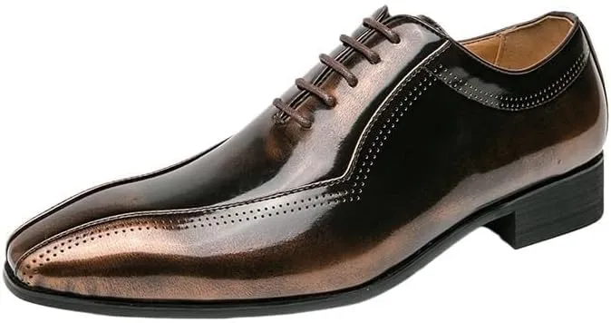 Genuine Leather Shoes for Men, Wedding and Office Dress Handmade Pointed Toe Lace-Up Classic Business Oxford Shoes for Formal