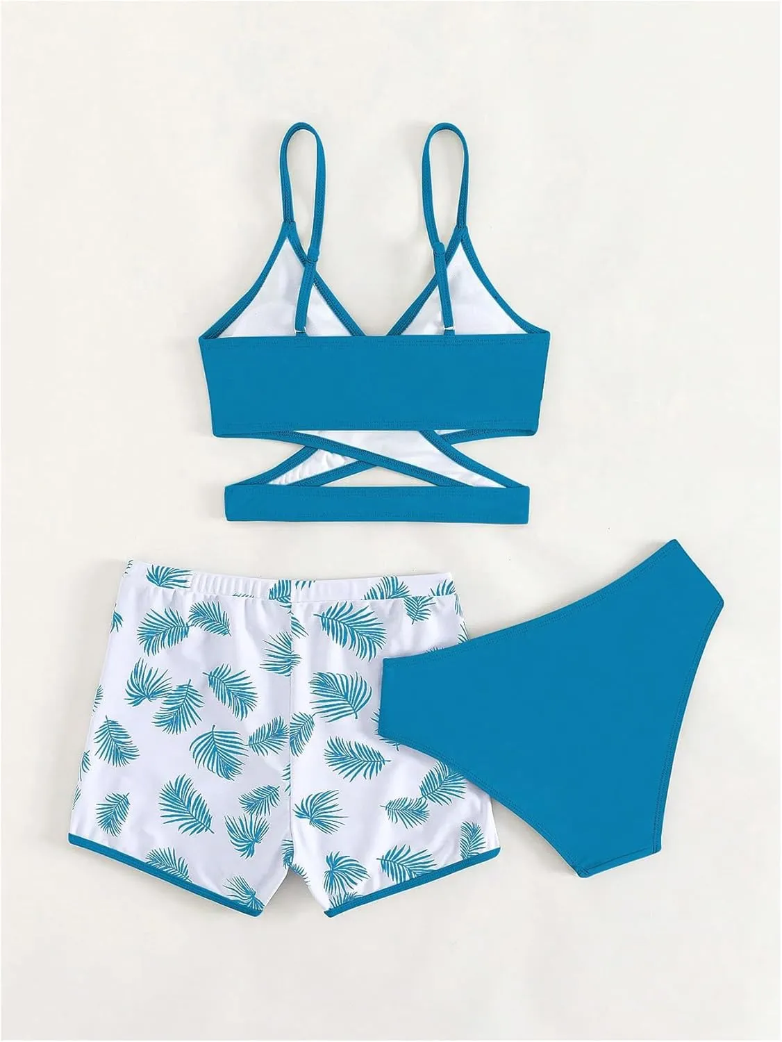 Girl's 3 Piece Swimsuit Tropical Wrap Criss Cross Cute Bikini Set Bathing Suit with Beach Shorts
