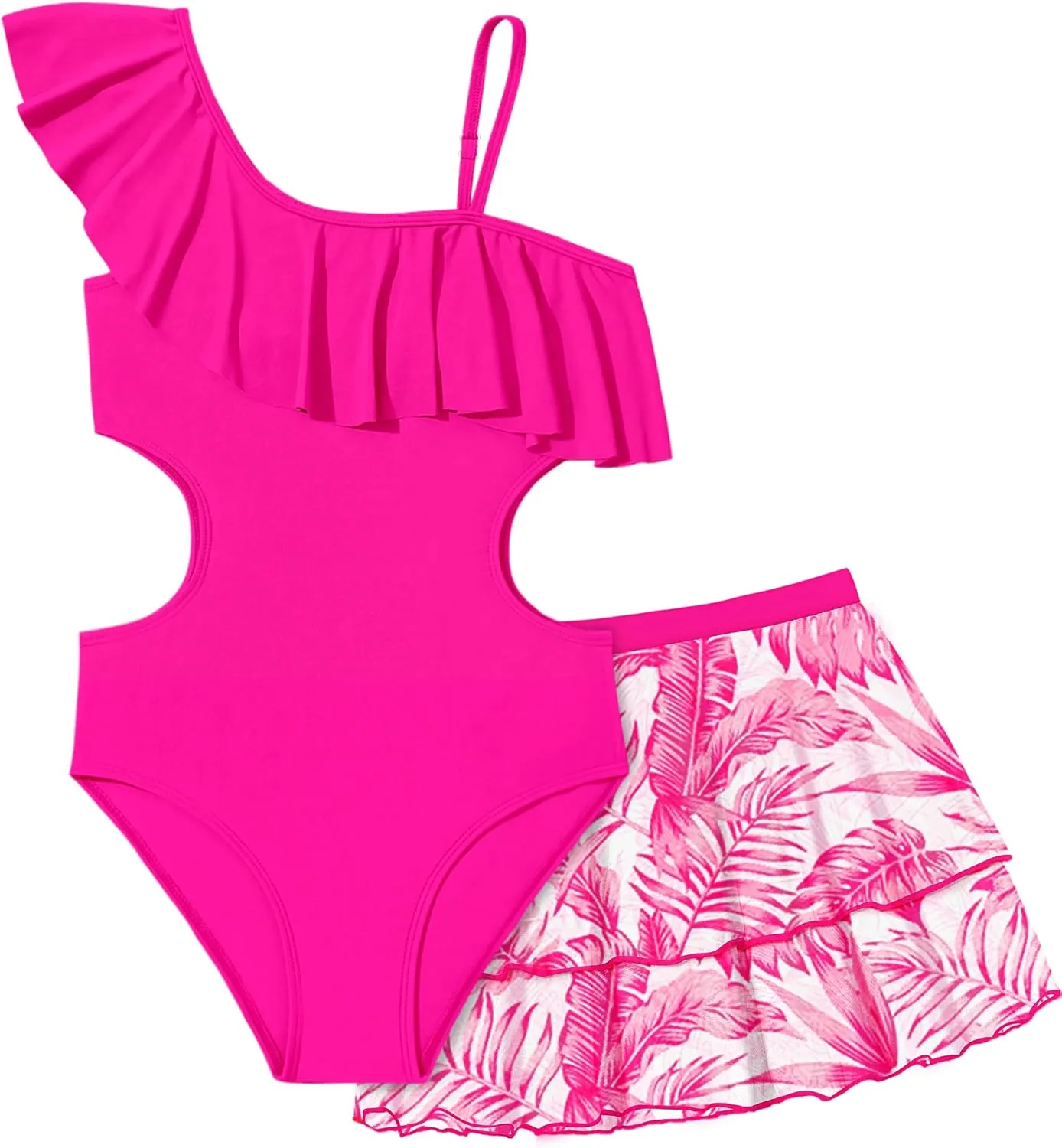 Girls One Piece Swimsuits Cut Out Swimsuit with Mesh Skirt Ruffle Girls Bathing Suit 9-16 Years Summer Beach Swimwear