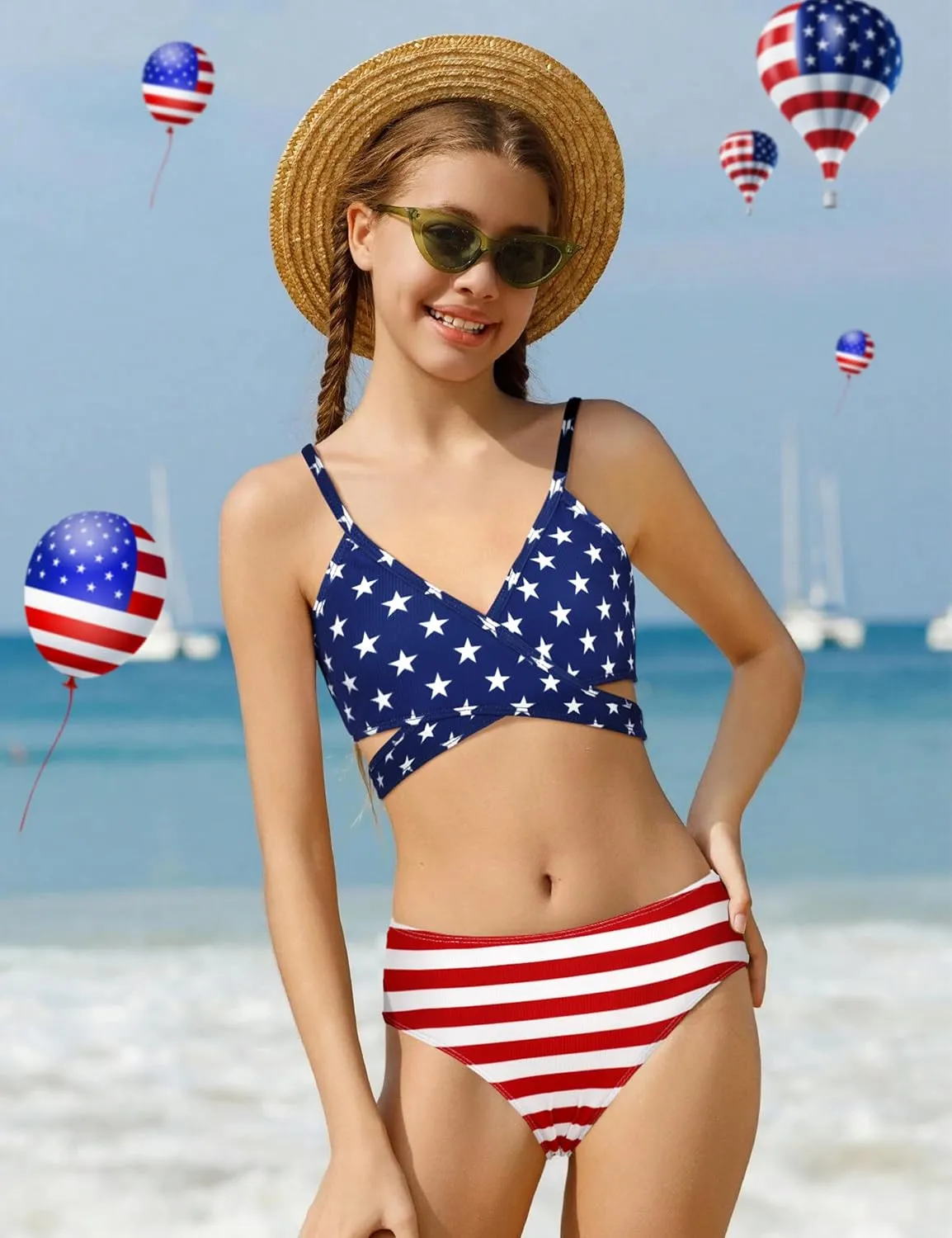 Girls Swimsuit Bikini Set,Criss Cross Bathing Suits for Girls Two Piece Swimsuit Solid Color Girls' Swimwear