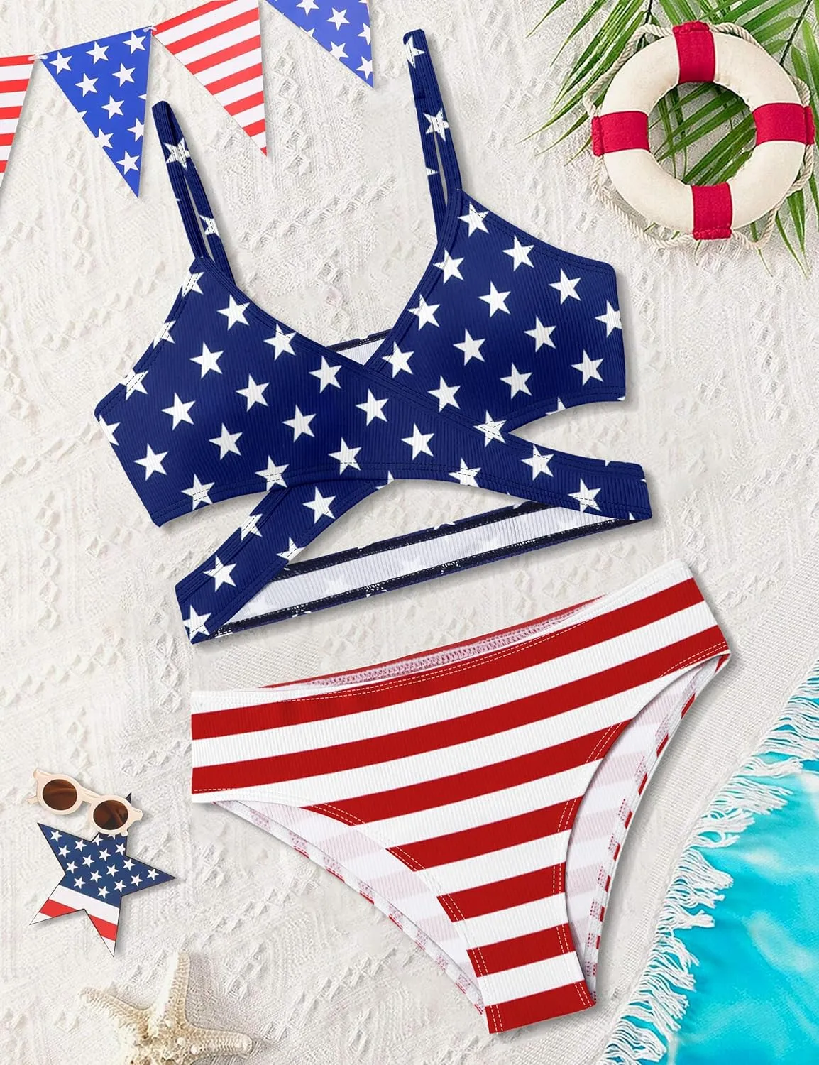 Girls Swimsuit Bikini Set,Criss Cross Bathing Suits for Girls Two Piece Swimsuit Solid Color Girls' Swimwear
