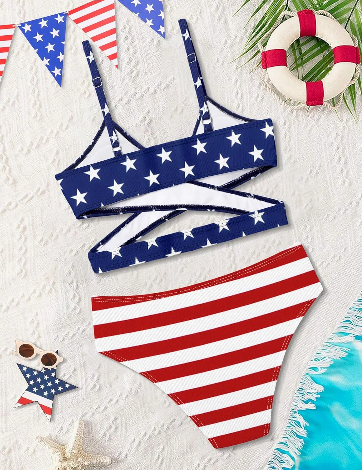 Girls Swimsuit Bikini Set,Criss Cross Bathing Suits for Girls Two Piece Swimsuit Solid Color Girls' Swimwear