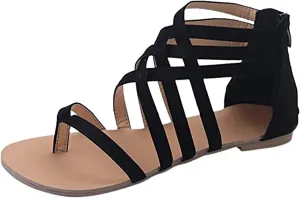 Gladiator Sandals for Women Flats,Summer Casual Cross Strap Back Zipper Clip Toe Flip Flops Lightweight Comfortable Roman Beach Shoes Slipper