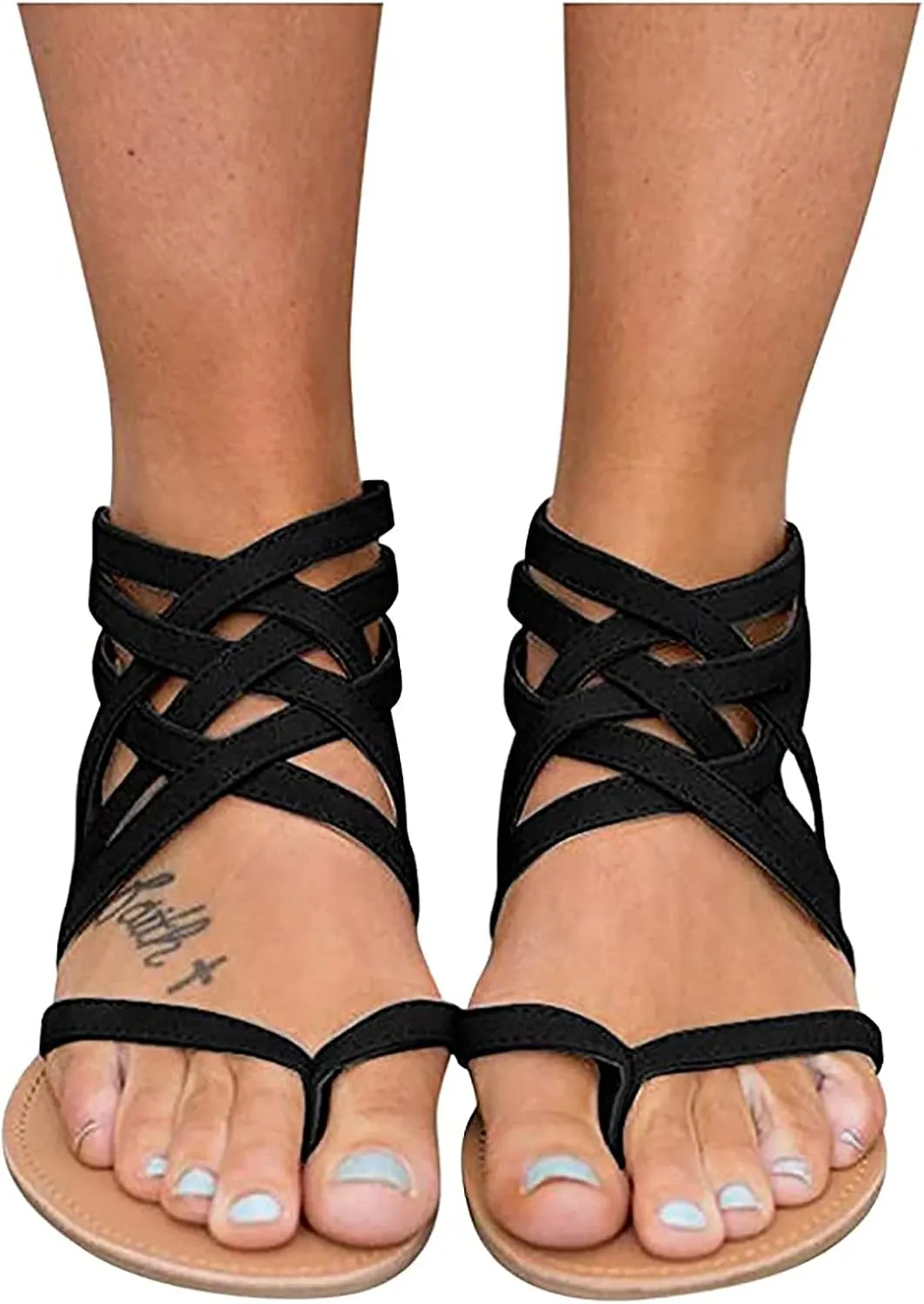 Gladiator Sandals for Women Flats,Summer Casual Cross Strap Back Zipper Clip Toe Flip Flops Lightweight Comfortable Roman Beach Shoes Slipper