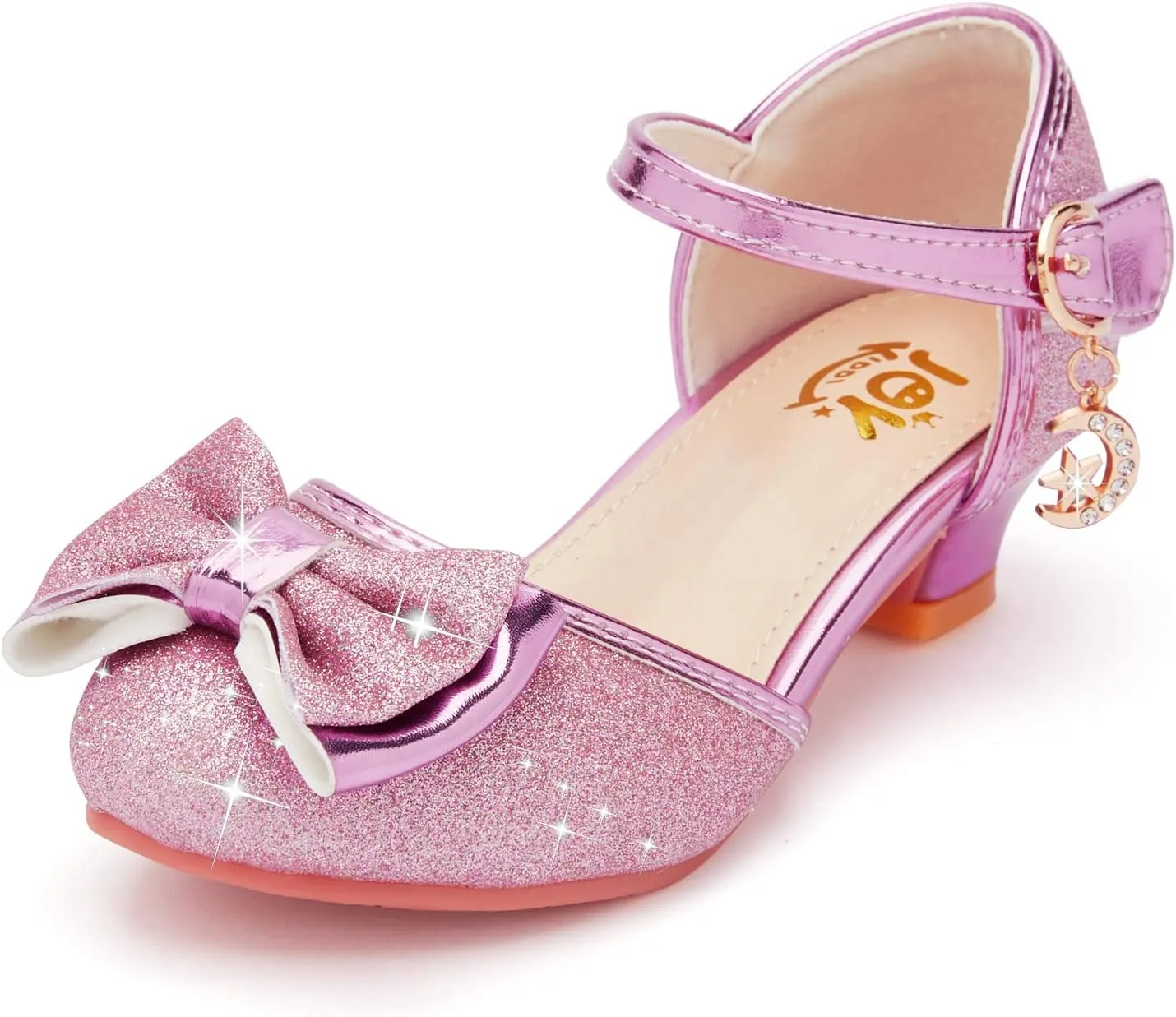 Glitter Girl Dress Shoes Fancy Princess Costume Shoes for Toddler Little Kid Round Toe Pretty Dressy Shoes with Charms Bow,1.2" Low Heel for Wedding Party
