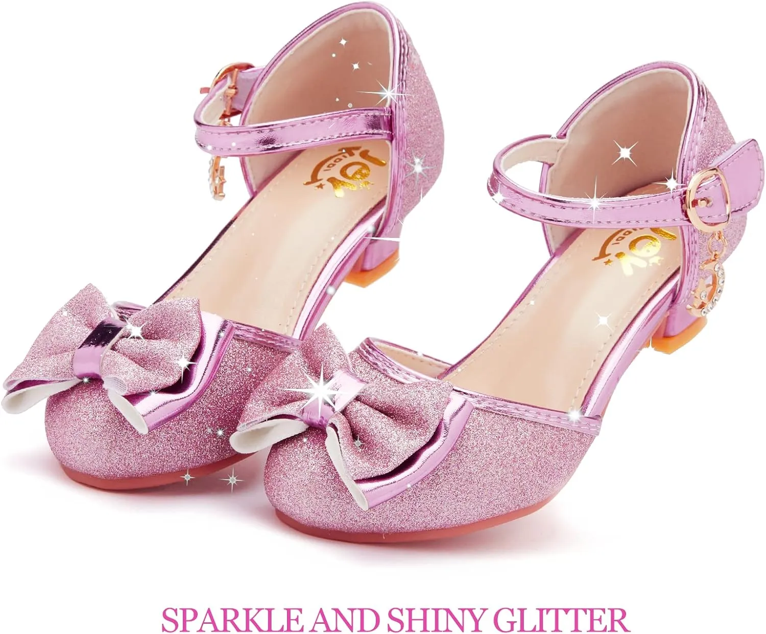 Glitter Girl Dress Shoes Fancy Princess Costume Shoes for Toddler Little Kid Round Toe Pretty Dressy Shoes with Charms Bow,1.2" Low Heel for Wedding Party