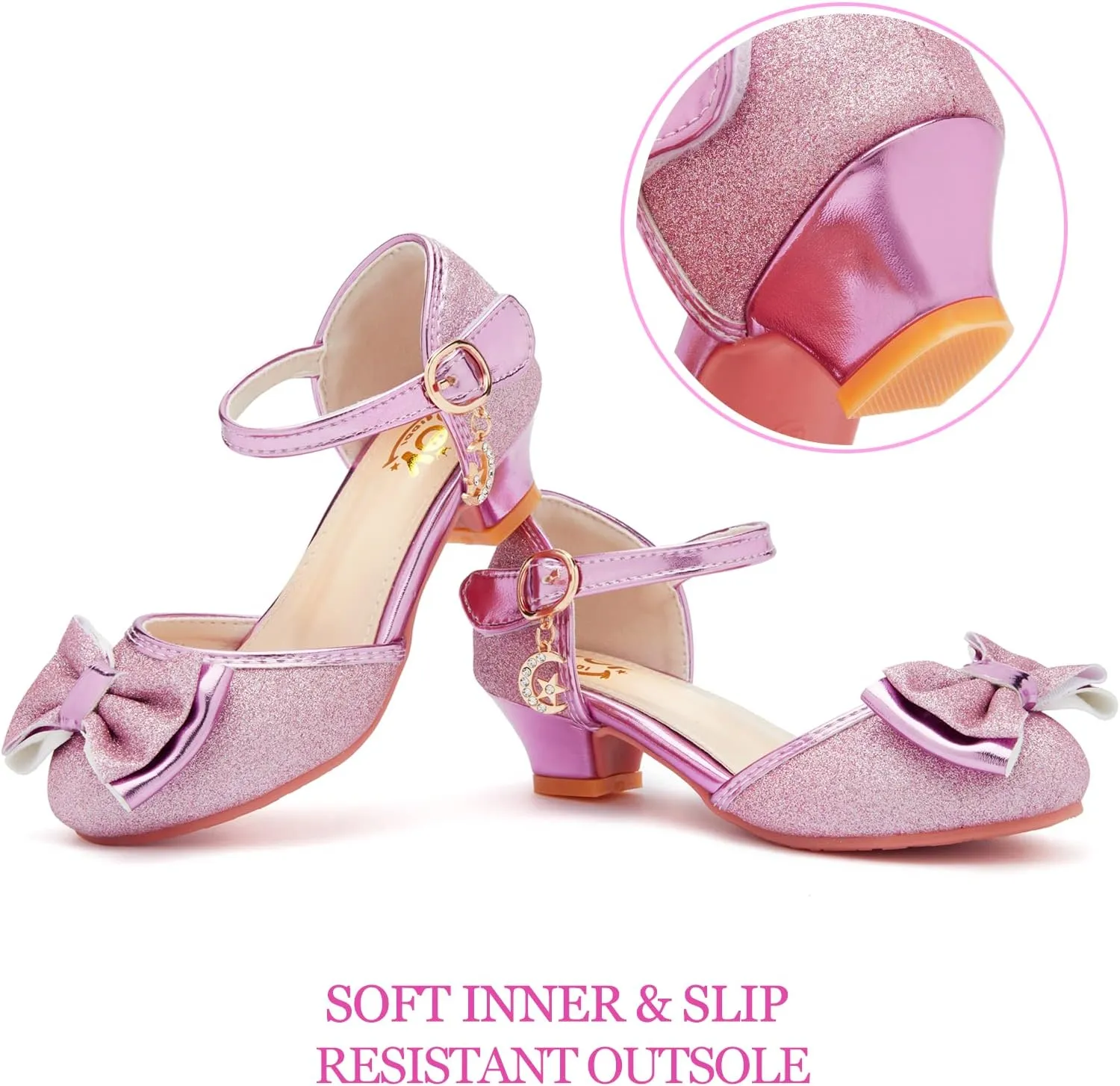 Glitter Girl Dress Shoes Fancy Princess Costume Shoes for Toddler Little Kid Round Toe Pretty Dressy Shoes with Charms Bow,1.2" Low Heel for Wedding Party