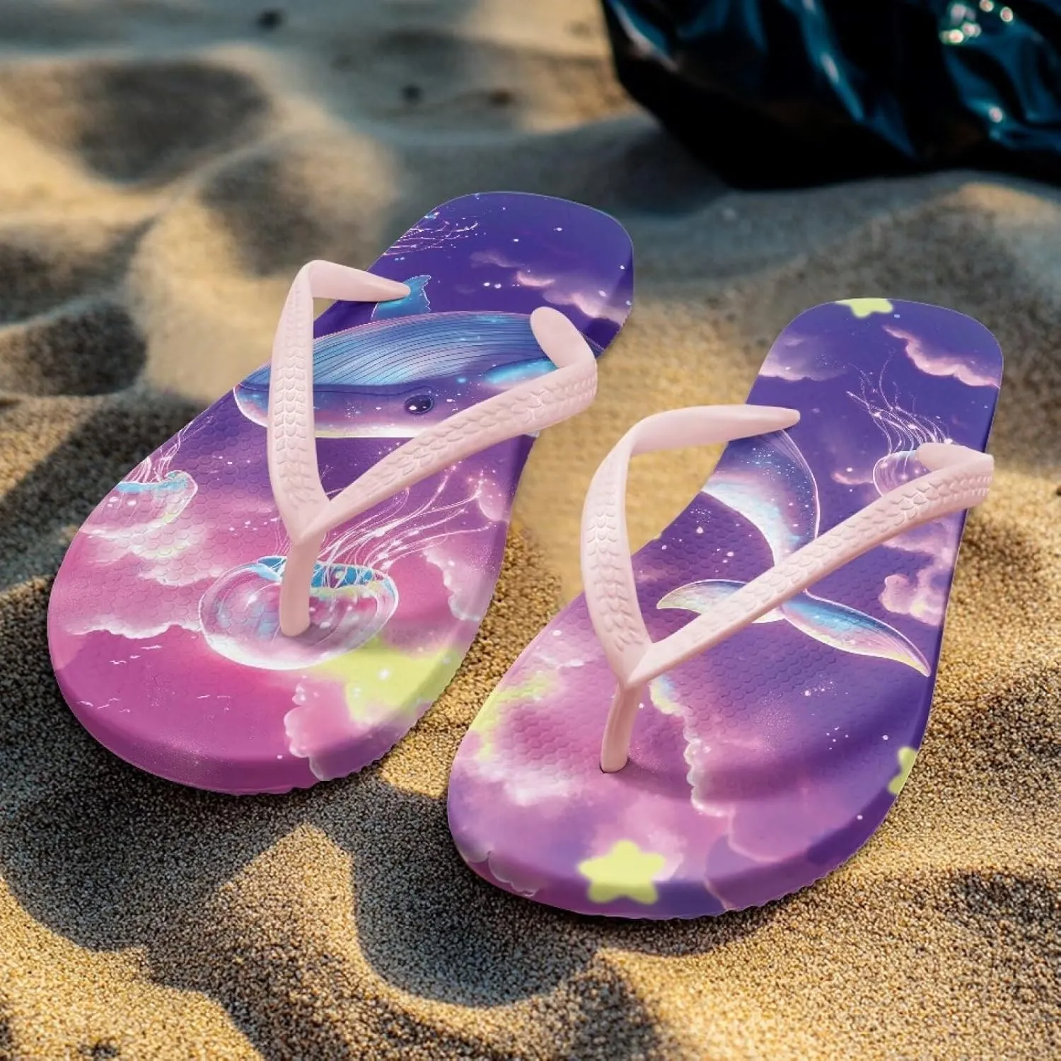 GOSTONG Women Flip Flops Soft Lightweight Beach Pool & Vacation Slides Sandals Non-Slip Sole Summer Essentials Pink Strap Size 5.5-9.5