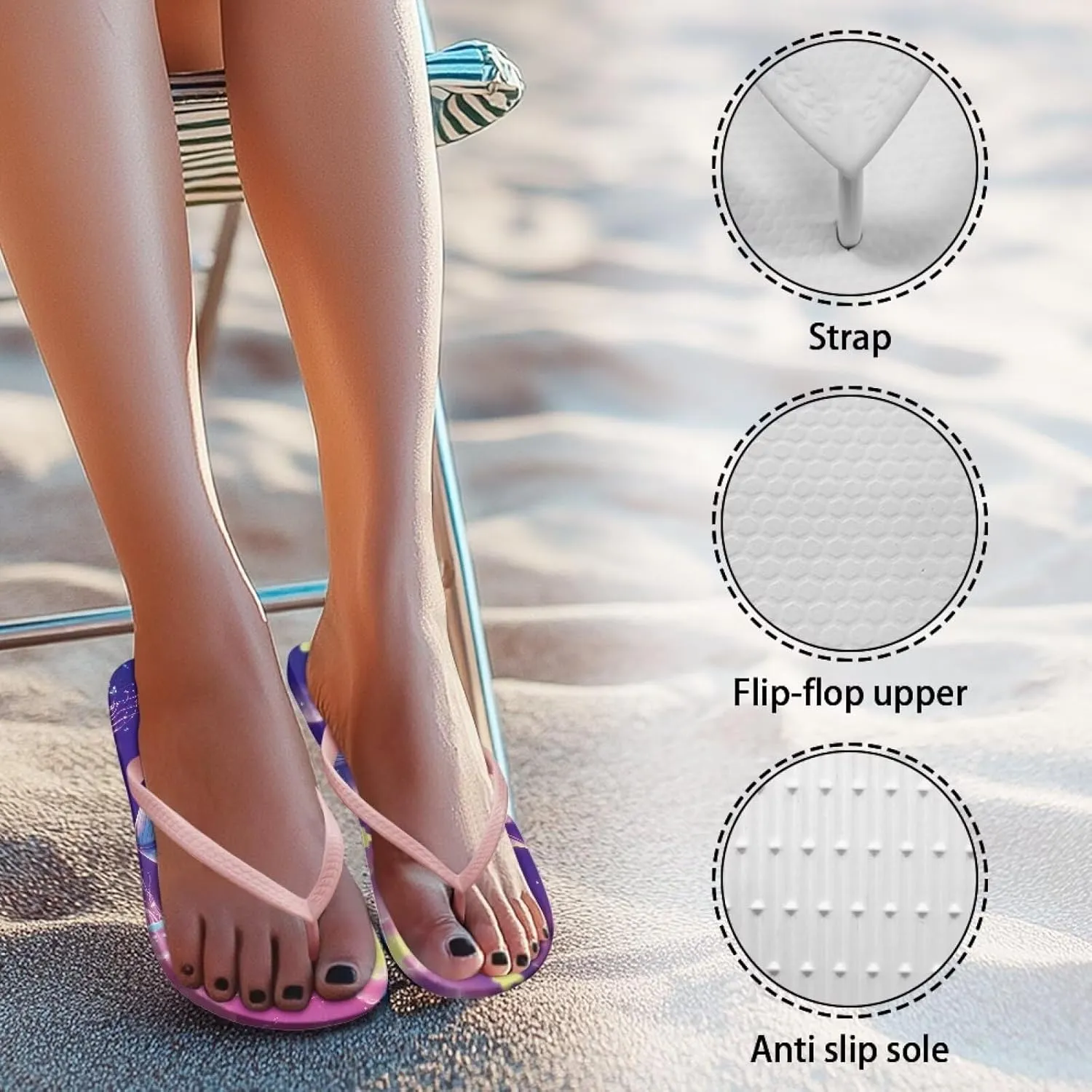 GOSTONG Women Flip Flops Soft Lightweight Beach Pool & Vacation Slides Sandals Non-Slip Sole Summer Essentials Pink Strap Size 5.5-9.5